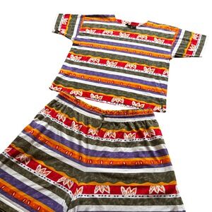 Vintage Lizsport Striped Set Top & Shorts 90s Colorful Patterned Outfit L/XL